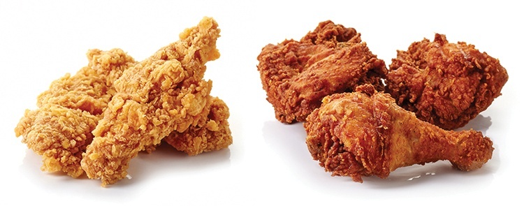 Crispy fried chicken, both white meat and dark meat pieces
